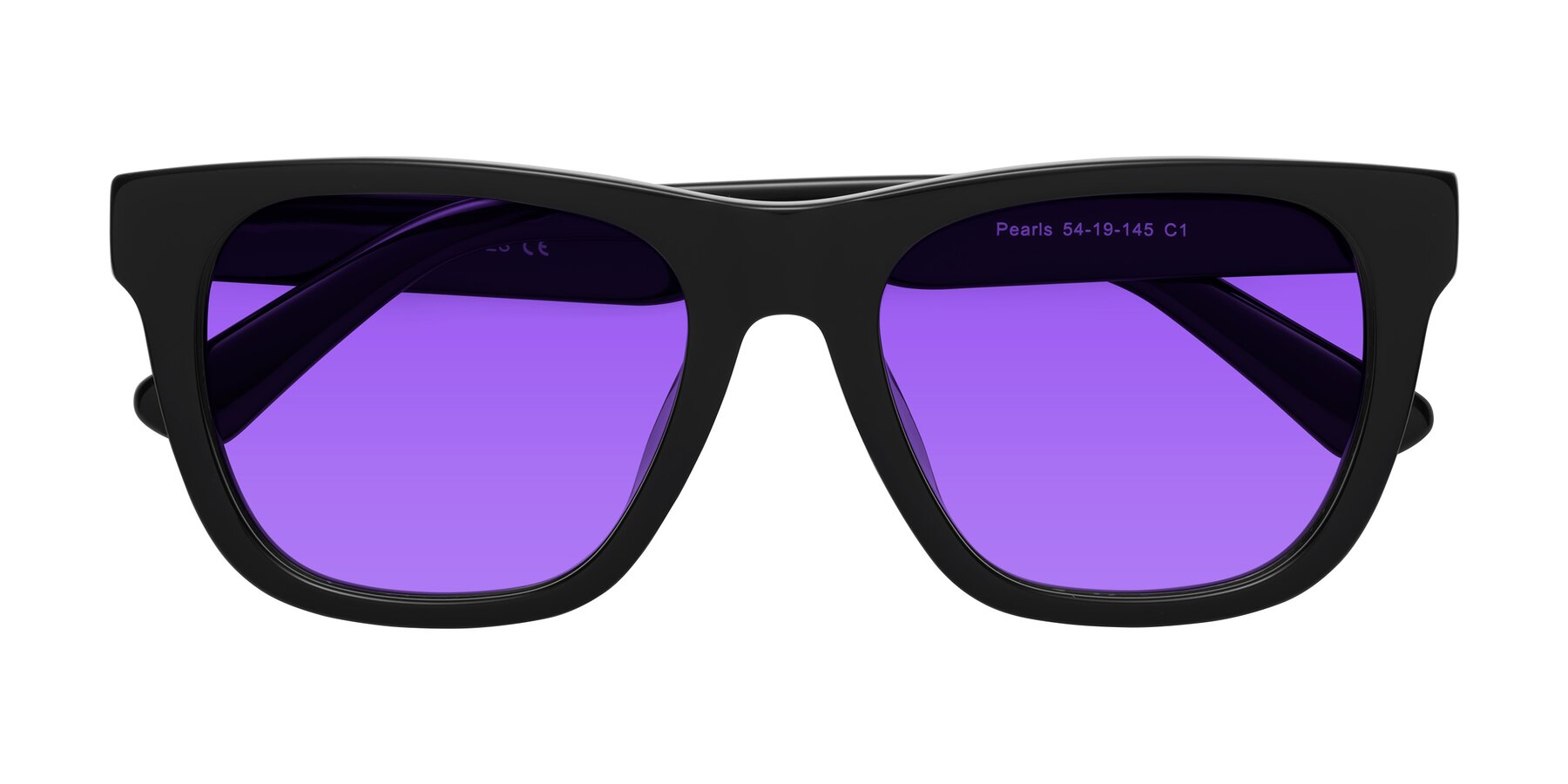 Folded Front of Pearls in Black with Purple Tinted Lenses