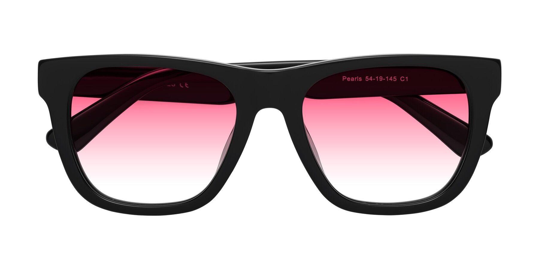 Folded Front of Pearls in Black with Pink Gradient Lenses