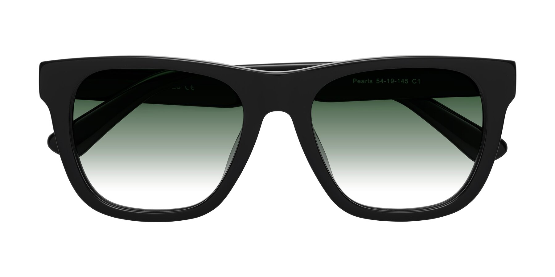 Folded Front of Pearls in Black with Green Gradient Lenses