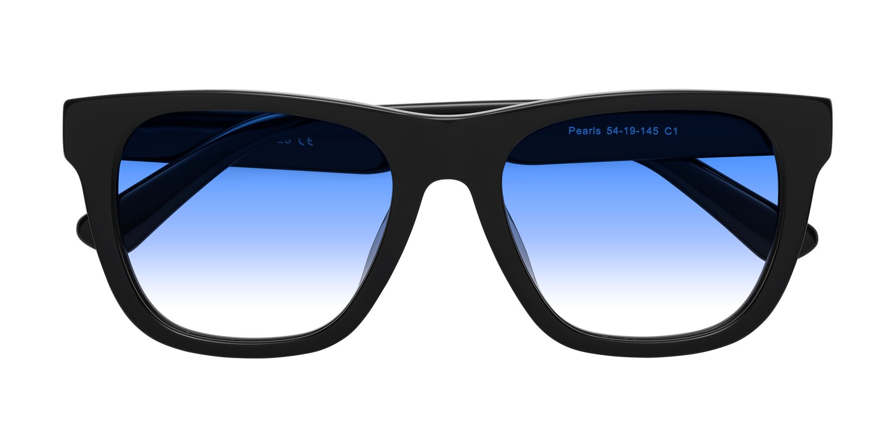 Folded Front of Pearls in Black with Blue Gradient Lenses