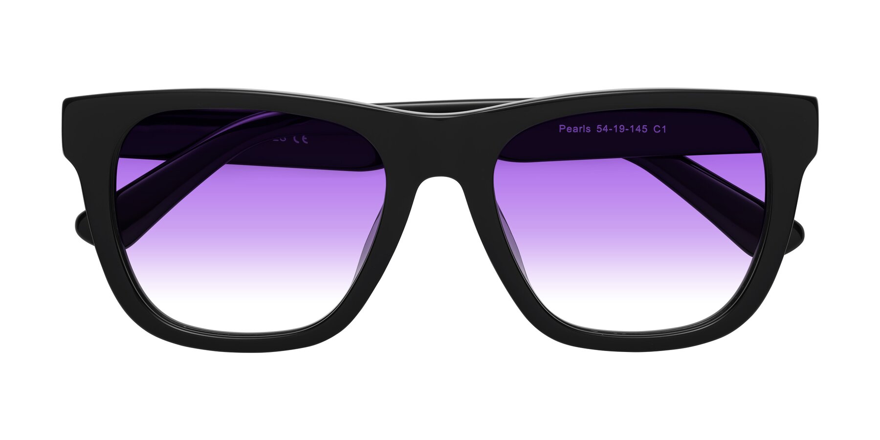 Folded Front of Pearls in Black with Purple Gradient Lenses