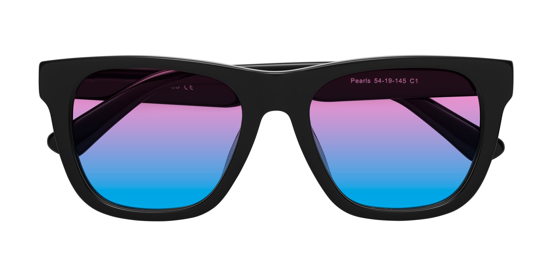 Folded Front of Pearls in Black with Pink / Blue Gradient Lenses