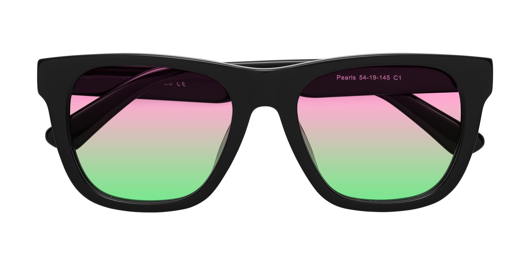 Folded Front of Pearls in Black with Pink / Green Gradient Lenses