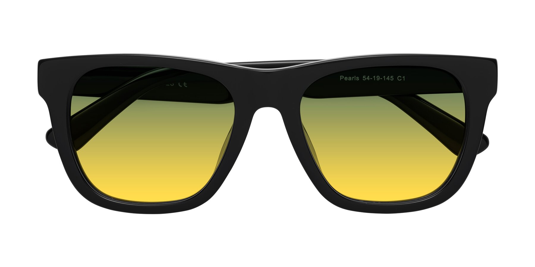 Folded Front of Pearls in Black with Green / Yellow Gradient Lenses