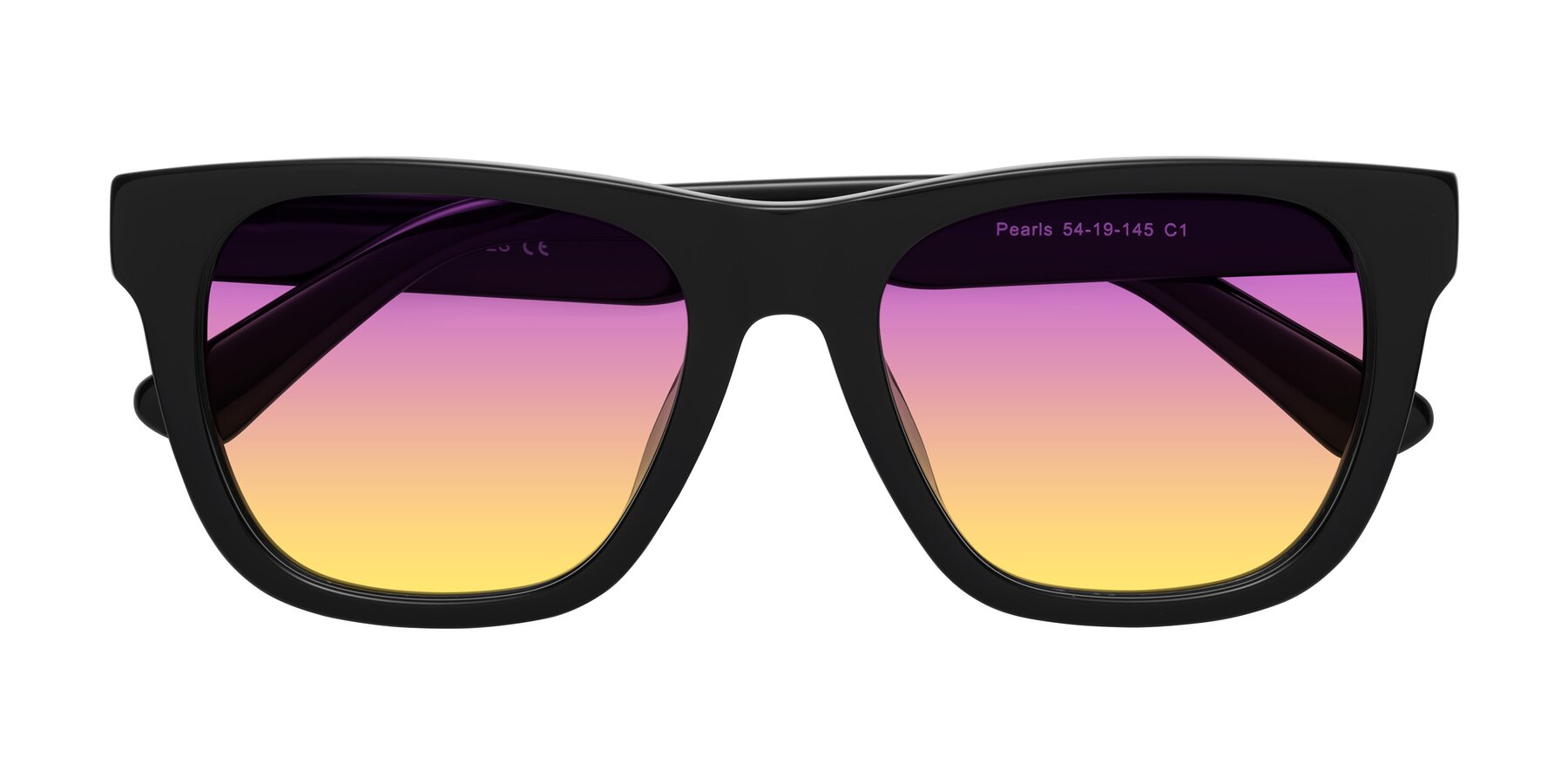 Folded Front of Pearls in Black with Purple / Yellow Gradient Lenses