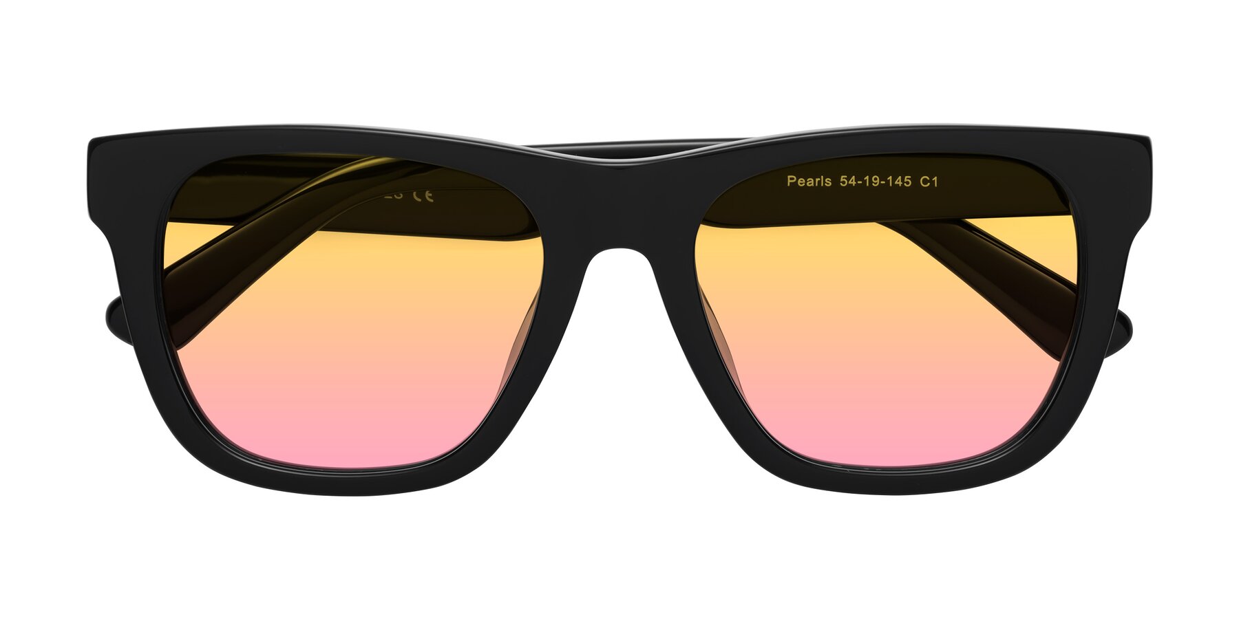 Folded Front of Pearls in Black with Yellow / Pink Gradient Lenses