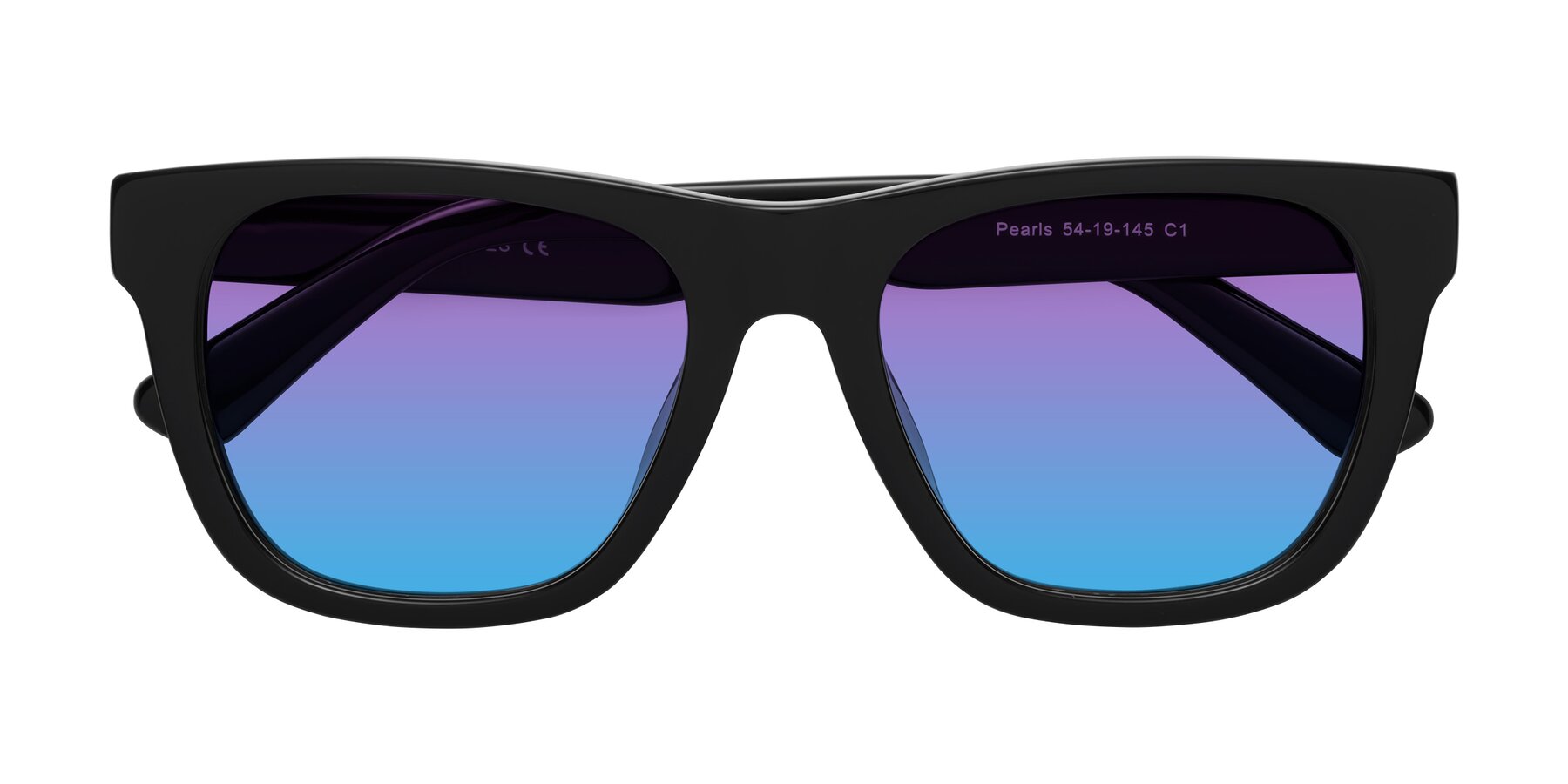 Folded Front of Pearls in Black with Purple / Blue Gradient Lenses