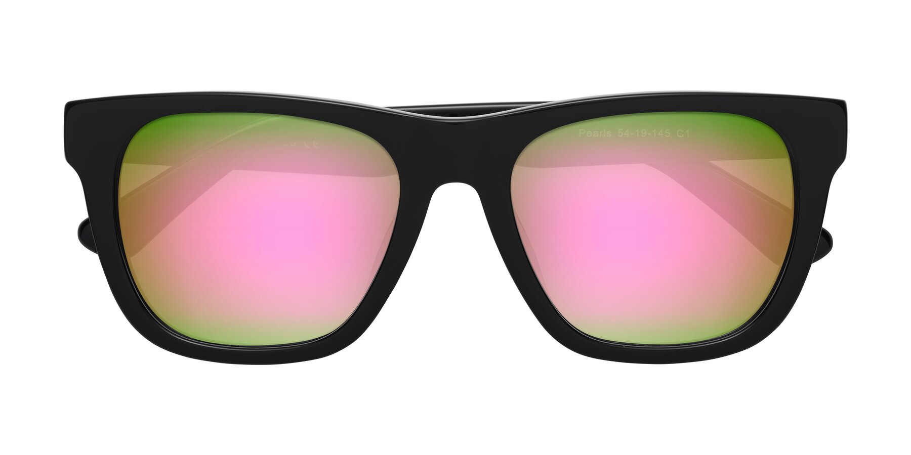 Folded Front of Pearls in Black with Pink Mirrored Lenses