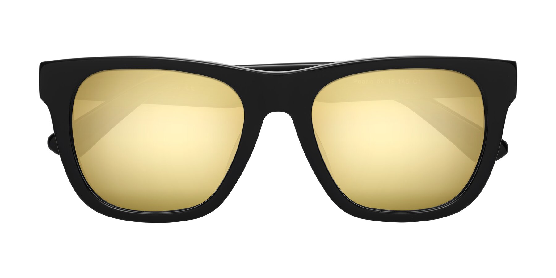 Folded Front of Pearls in Black with Gold Mirrored Lenses