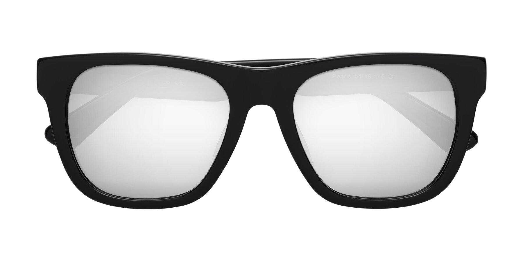 Folded Front of Pearls in Black with Silver Mirrored Lenses