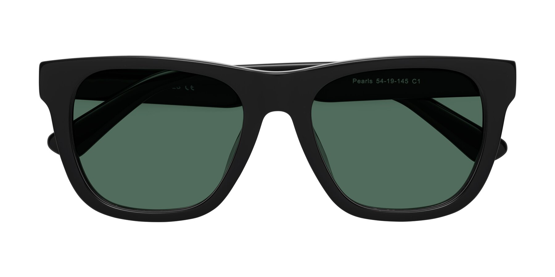 Folded Front of Pearls in Black with Green Polarized Lenses