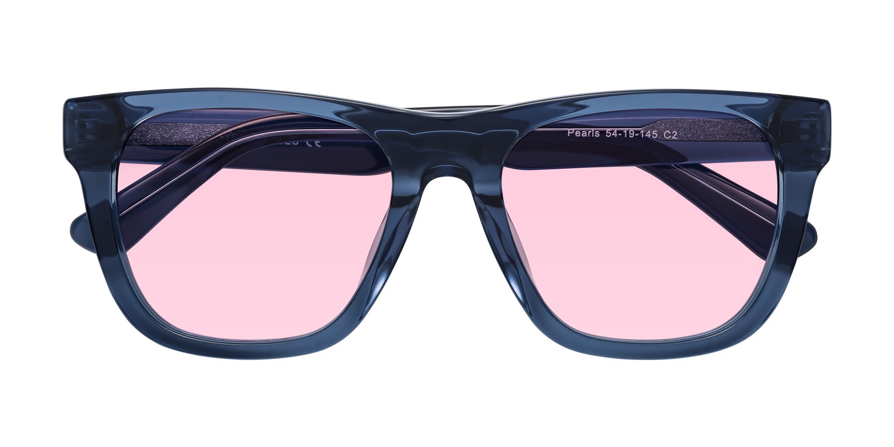 Folded Front of Pearls in Blue with Light Pink Tinted Lenses