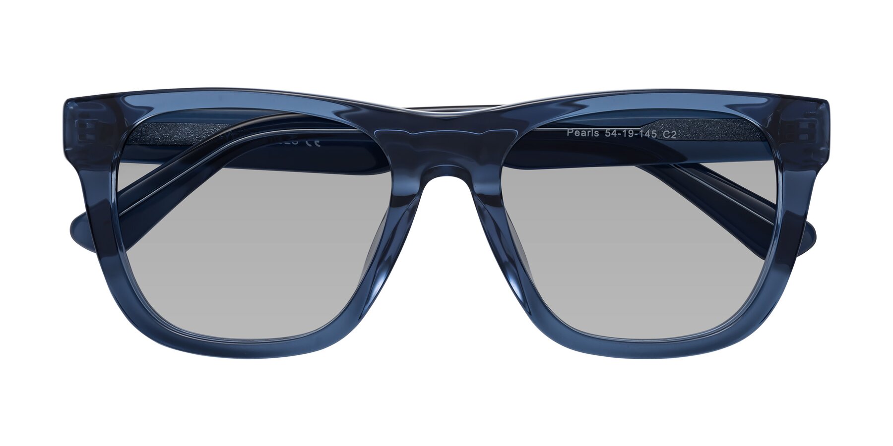 Folded Front of Pearls in Blue with Light Gray Tinted Lenses