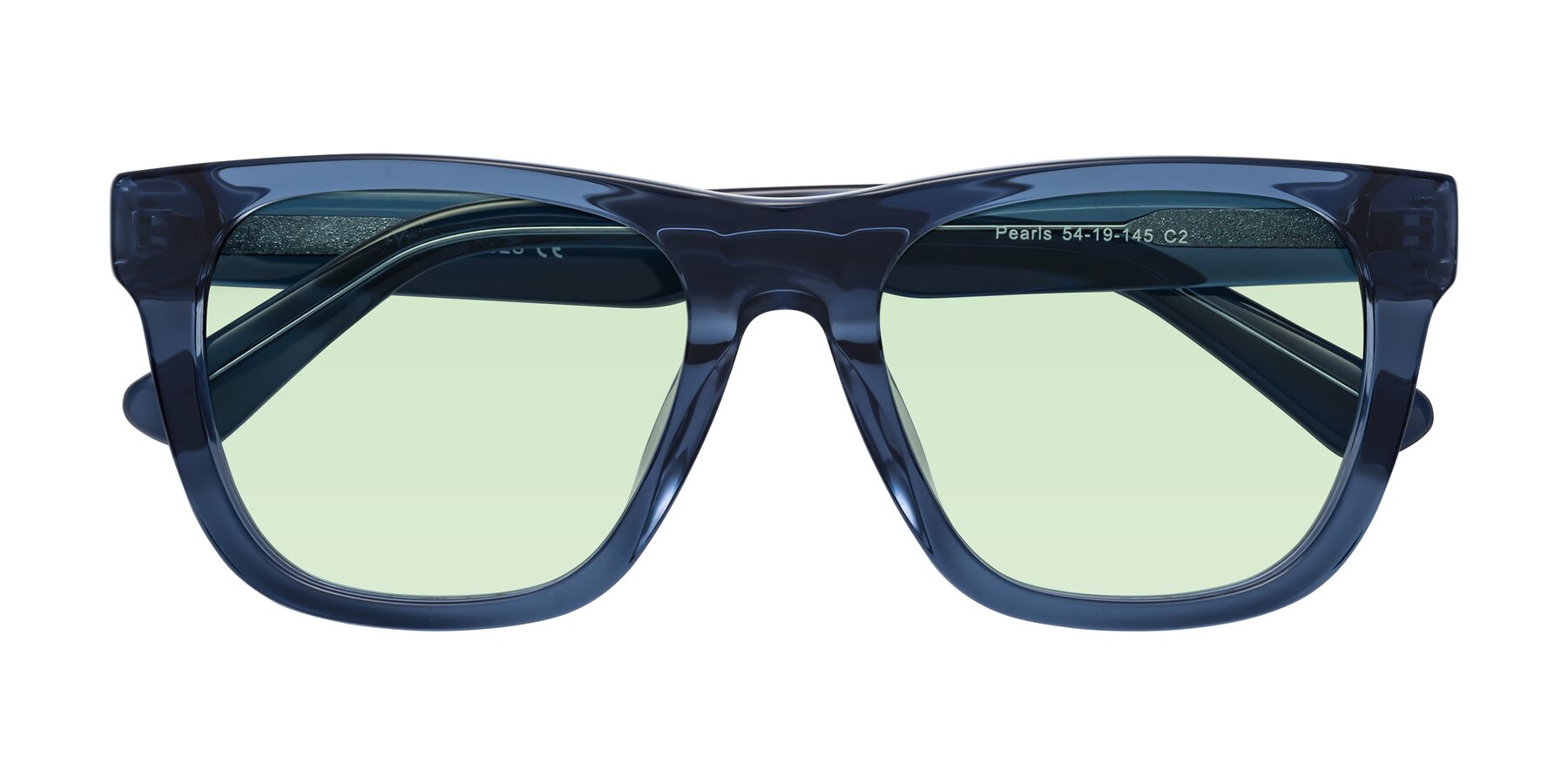 Folded Front of Pearls in Blue with Light Green Tinted Lenses