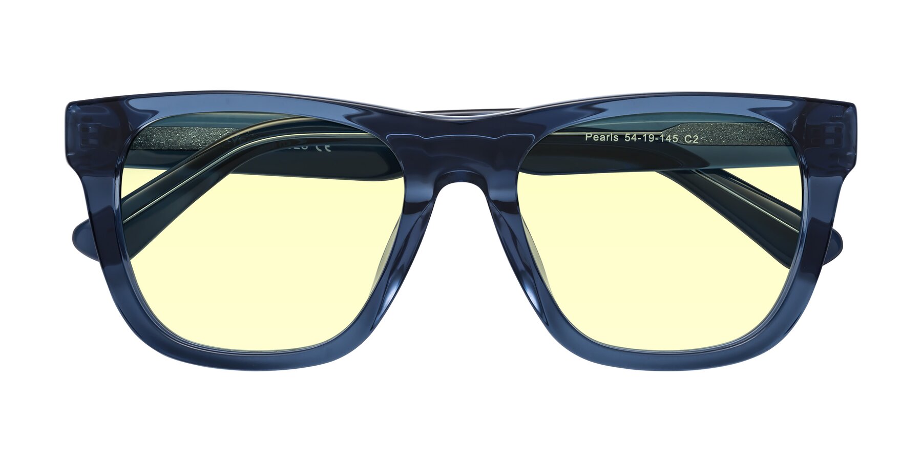 Folded Front of Pearls in Blue with Light Yellow Tinted Lenses