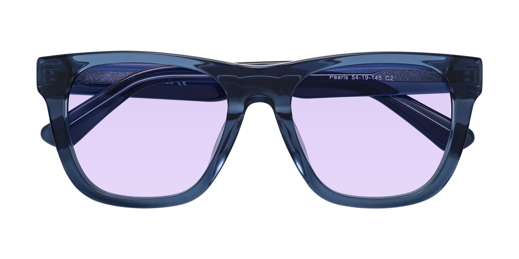 Folded Front of Pearls in Blue with Light Purple Tinted Lenses