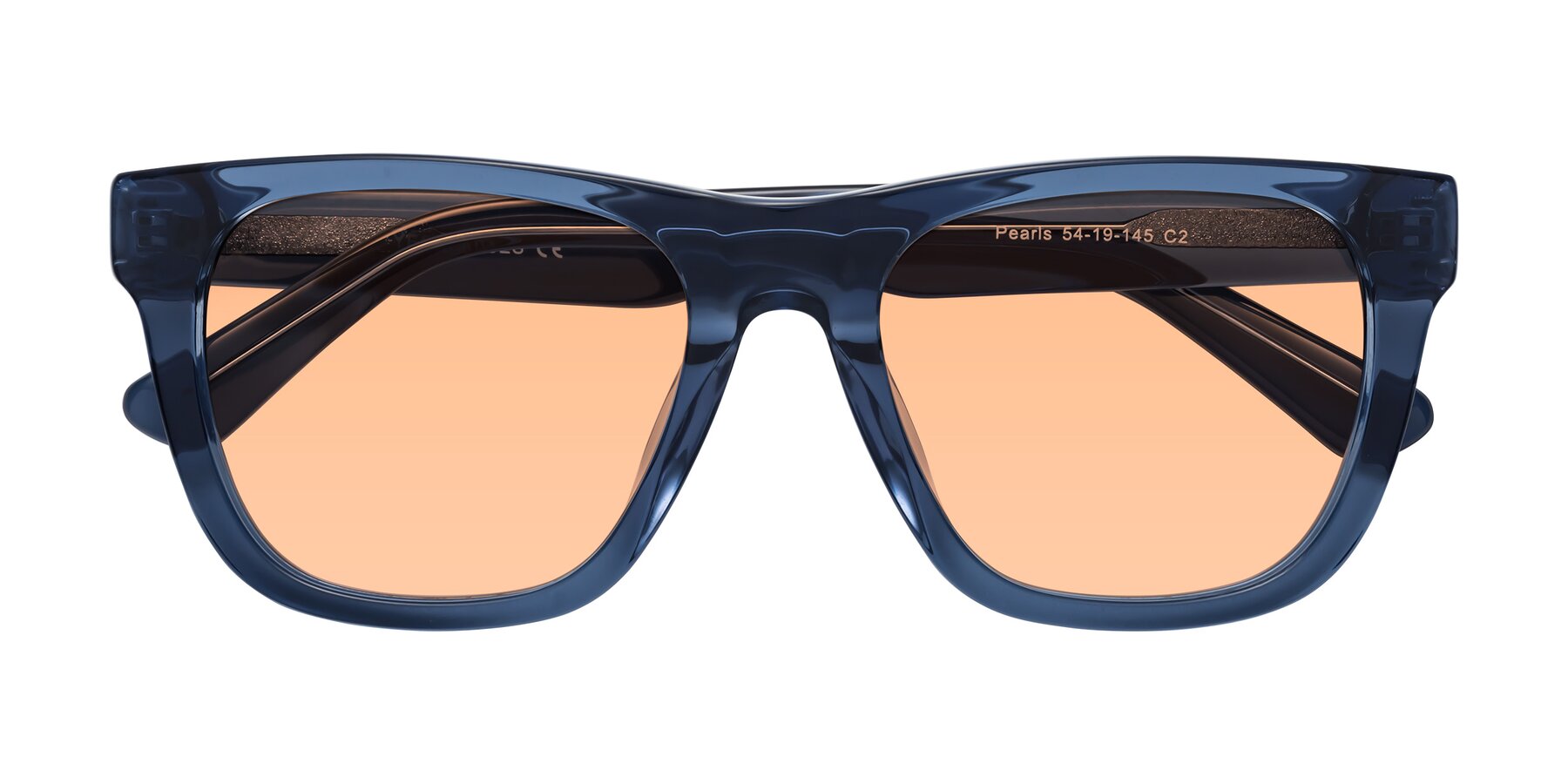 Folded Front of Pearls in Blue with Light Orange Tinted Lenses