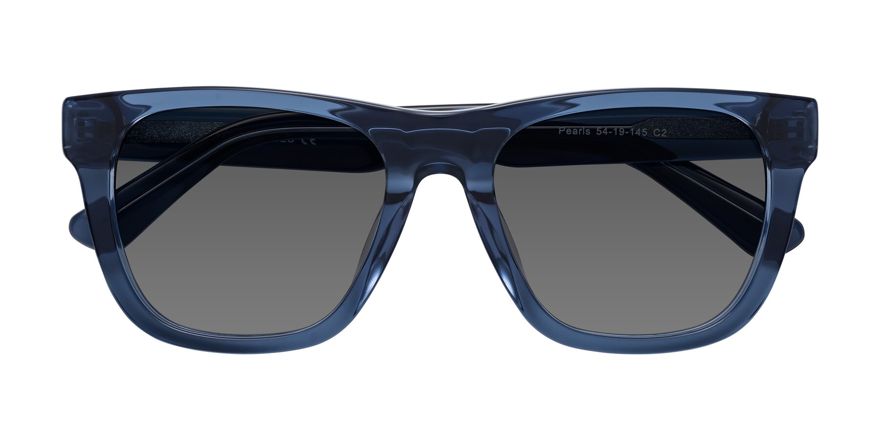 Folded Front of Pearls in Blue with Medium Gray Tinted Lenses