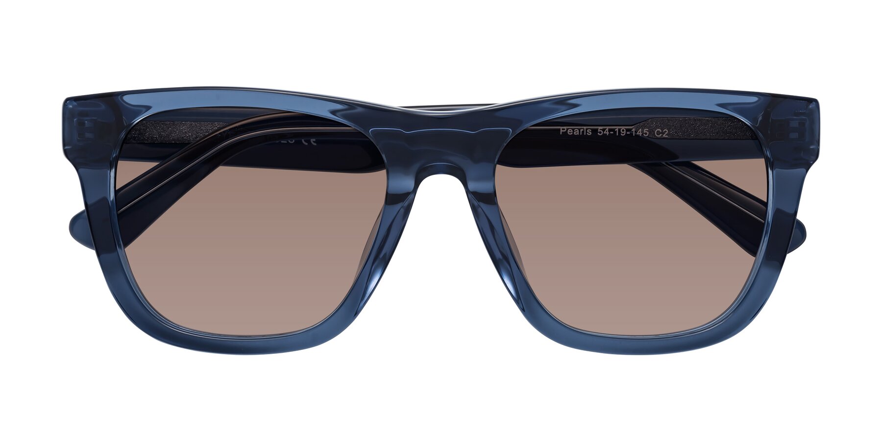 Folded Front of Pearls in Blue with Medium Brown Tinted Lenses