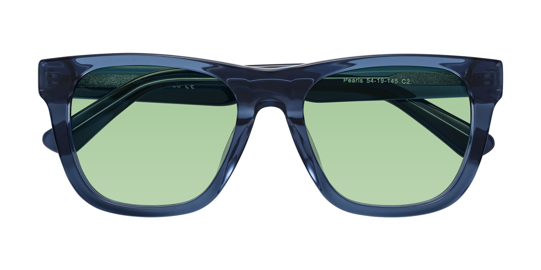 Folded Front of Pearls in Blue with Medium Green Tinted Lenses