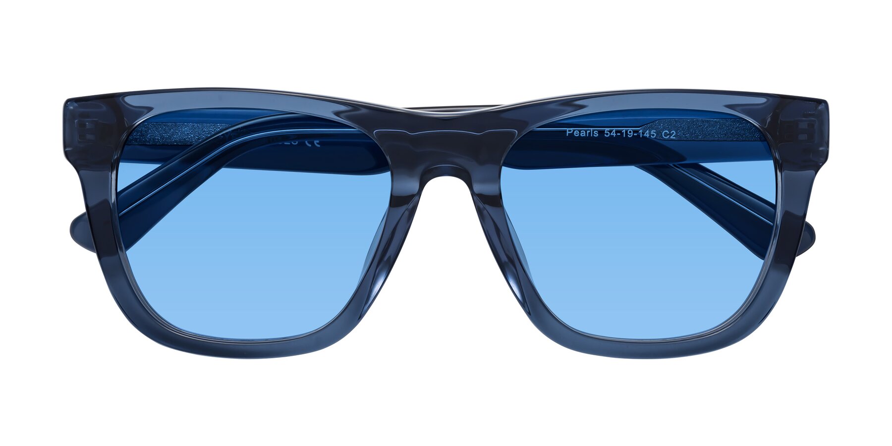 Folded Front of Pearls in Blue with Medium Blue Tinted Lenses