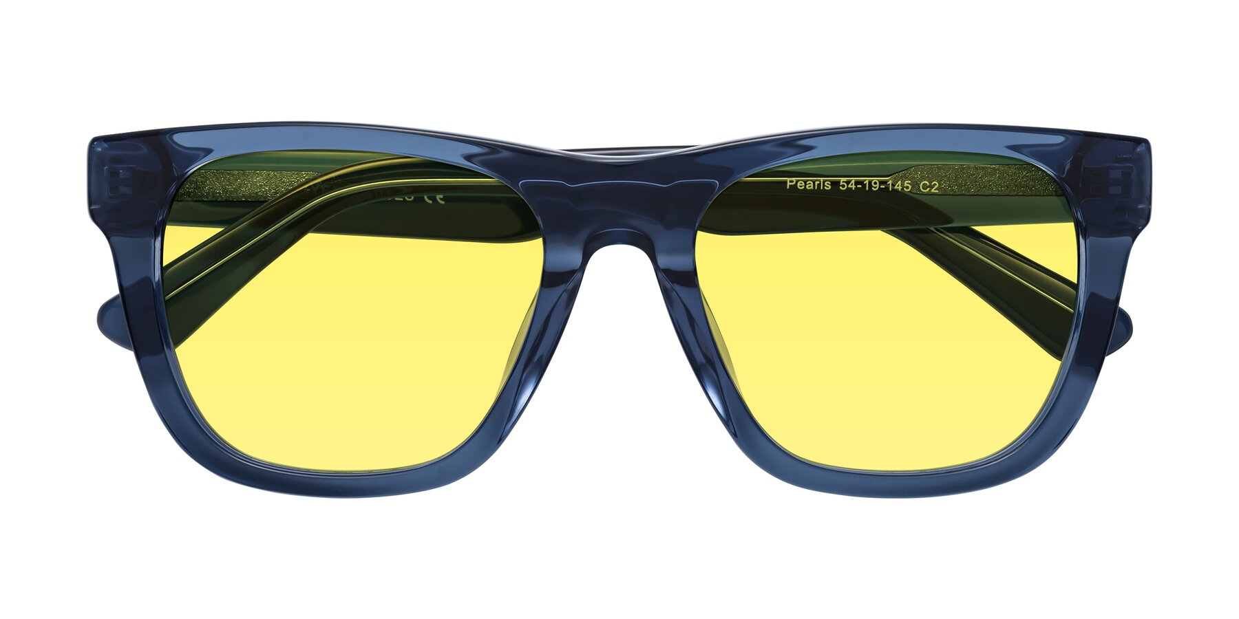 Folded Front of Pearls in Blue with Medium Yellow Tinted Lenses