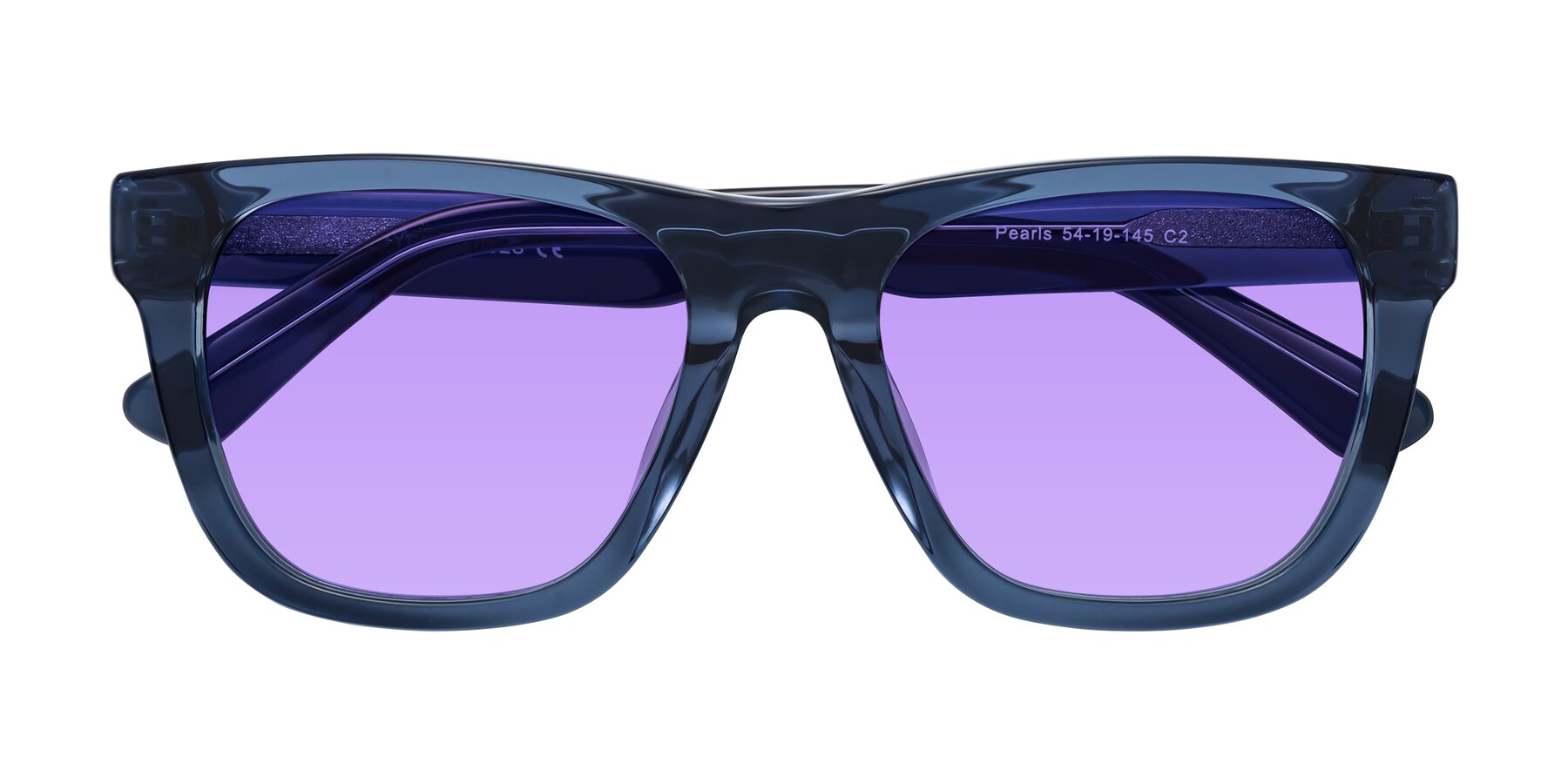 Folded Front of Pearls in Blue with Medium Purple Tinted Lenses