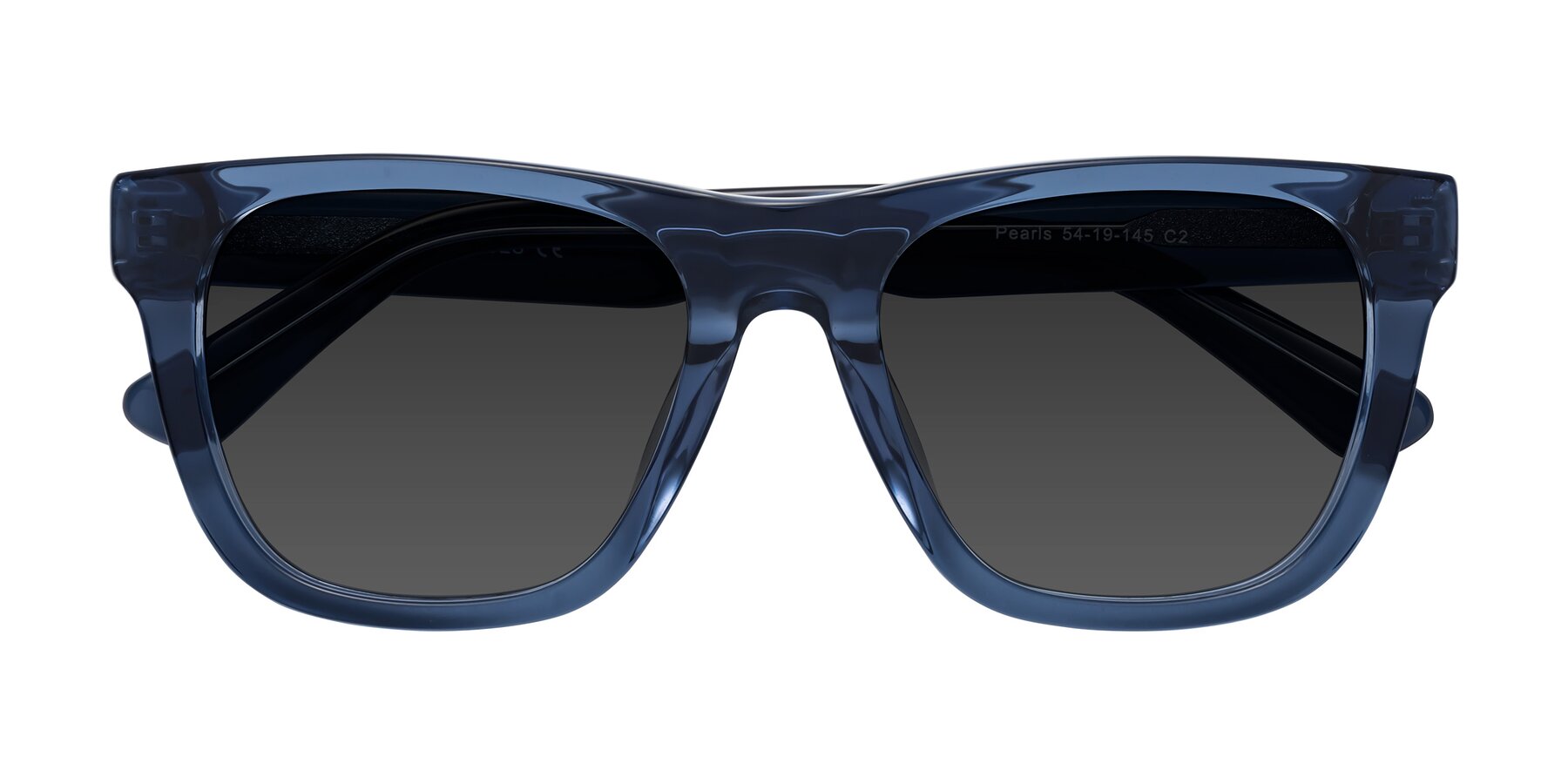 Folded Front of Pearls in Blue with Gray Tinted Lenses