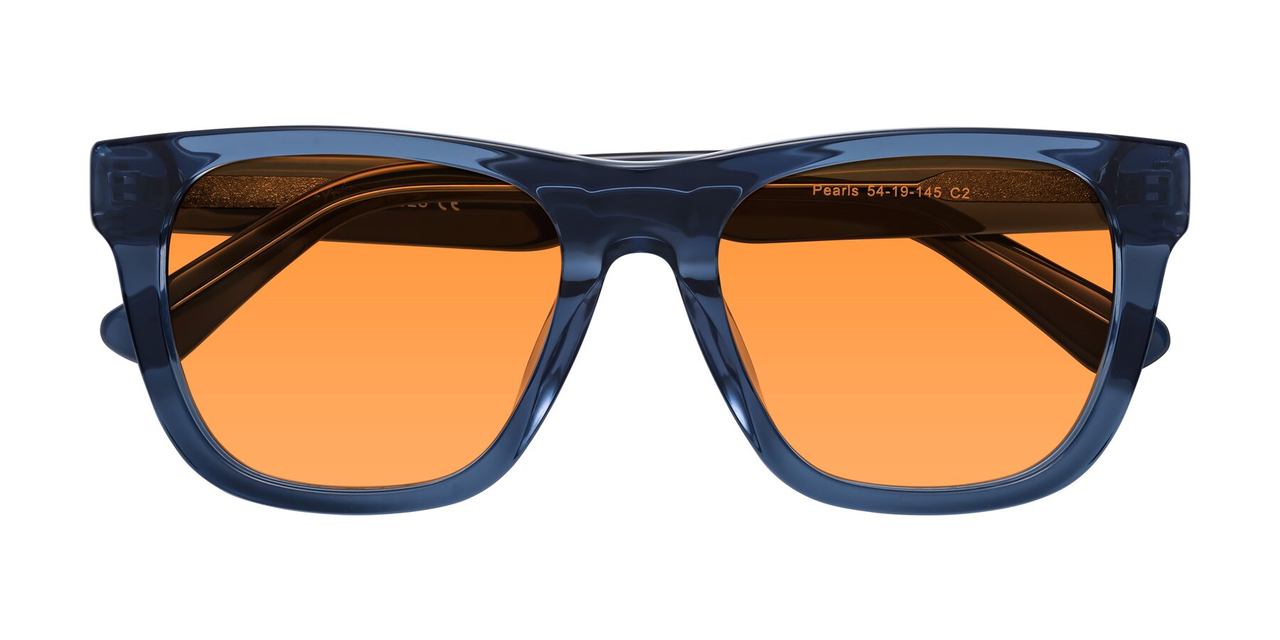 Folded Front of Pearls in Blue with Orange Tinted Lenses