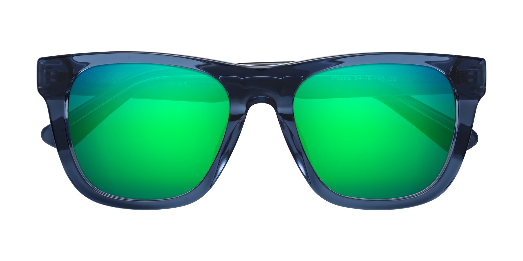 Folded Front of Pearls in Blue with Green Mirrored Lenses