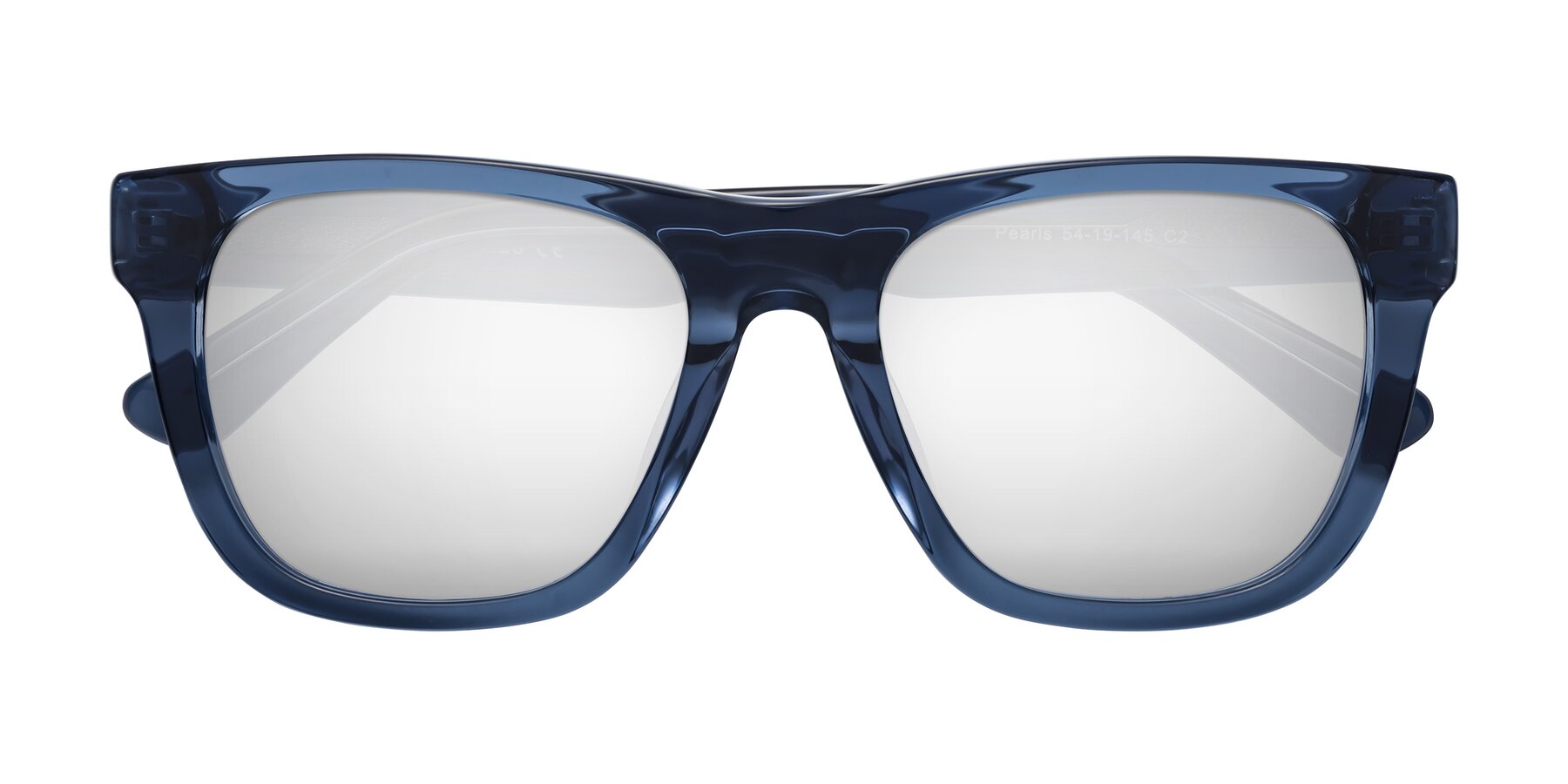 Folded Front of Pearls in Blue with Silver Mirrored Lenses