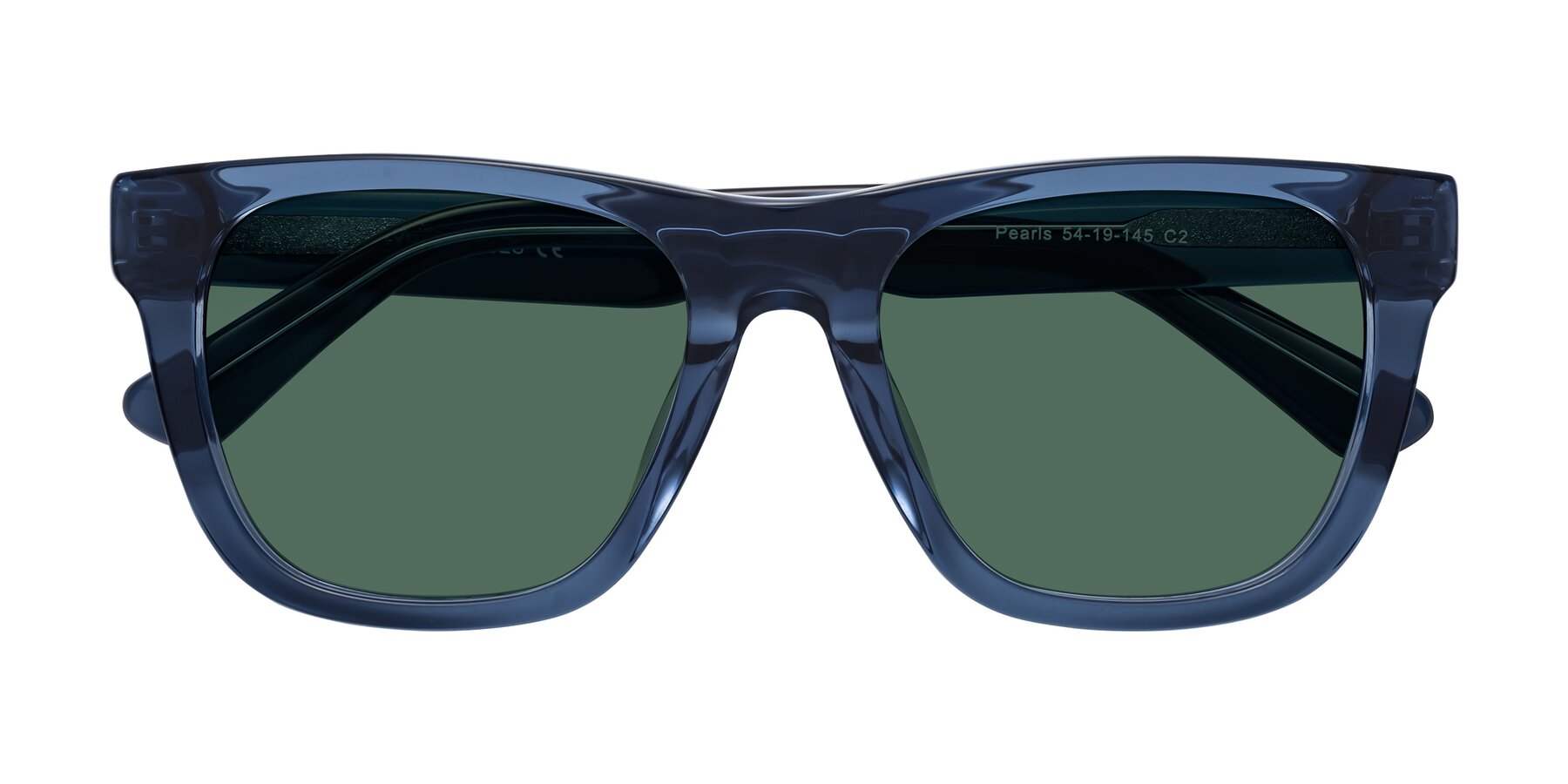 Folded Front of Pearls in Blue with Green Polarized Lenses