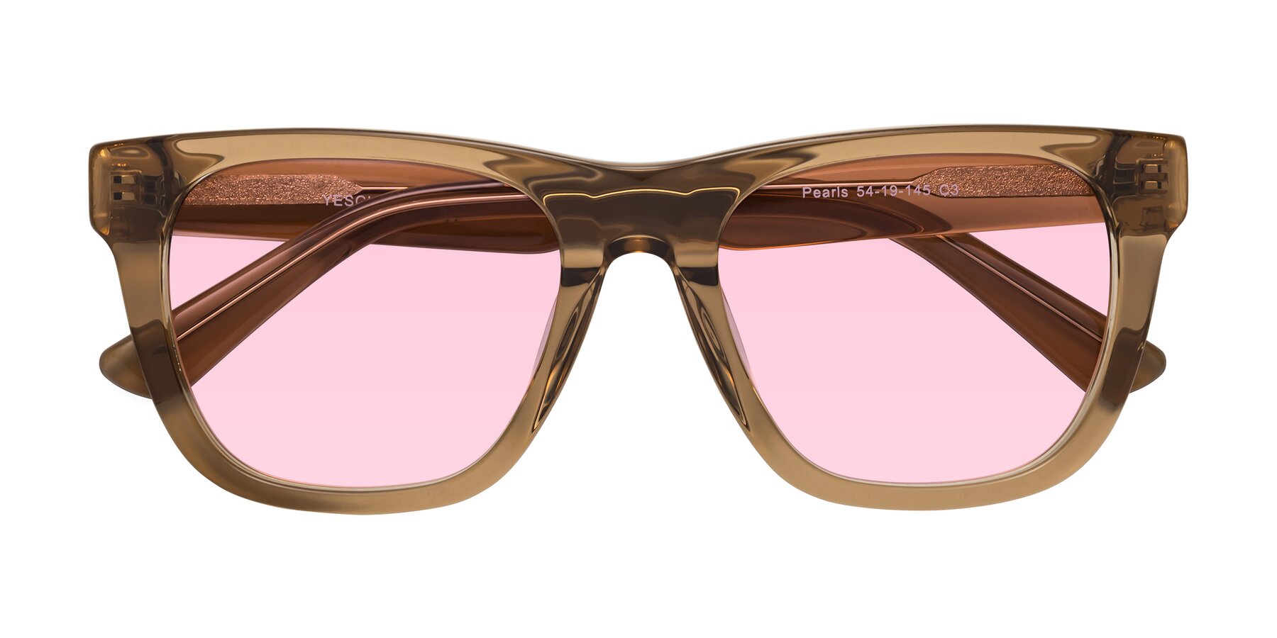 Folded Front of Pearls in Light Brown with Light Pink Tinted Lenses