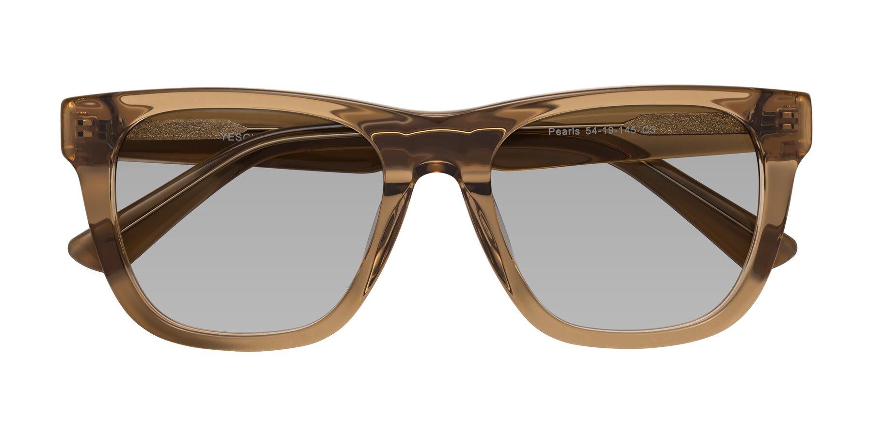 Folded Front of Pearls in Light Brown with Light Gray Tinted Lenses