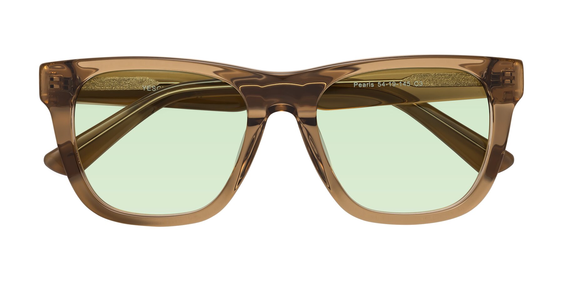 Folded Front of Pearls in Light Brown with Light Green Tinted Lenses