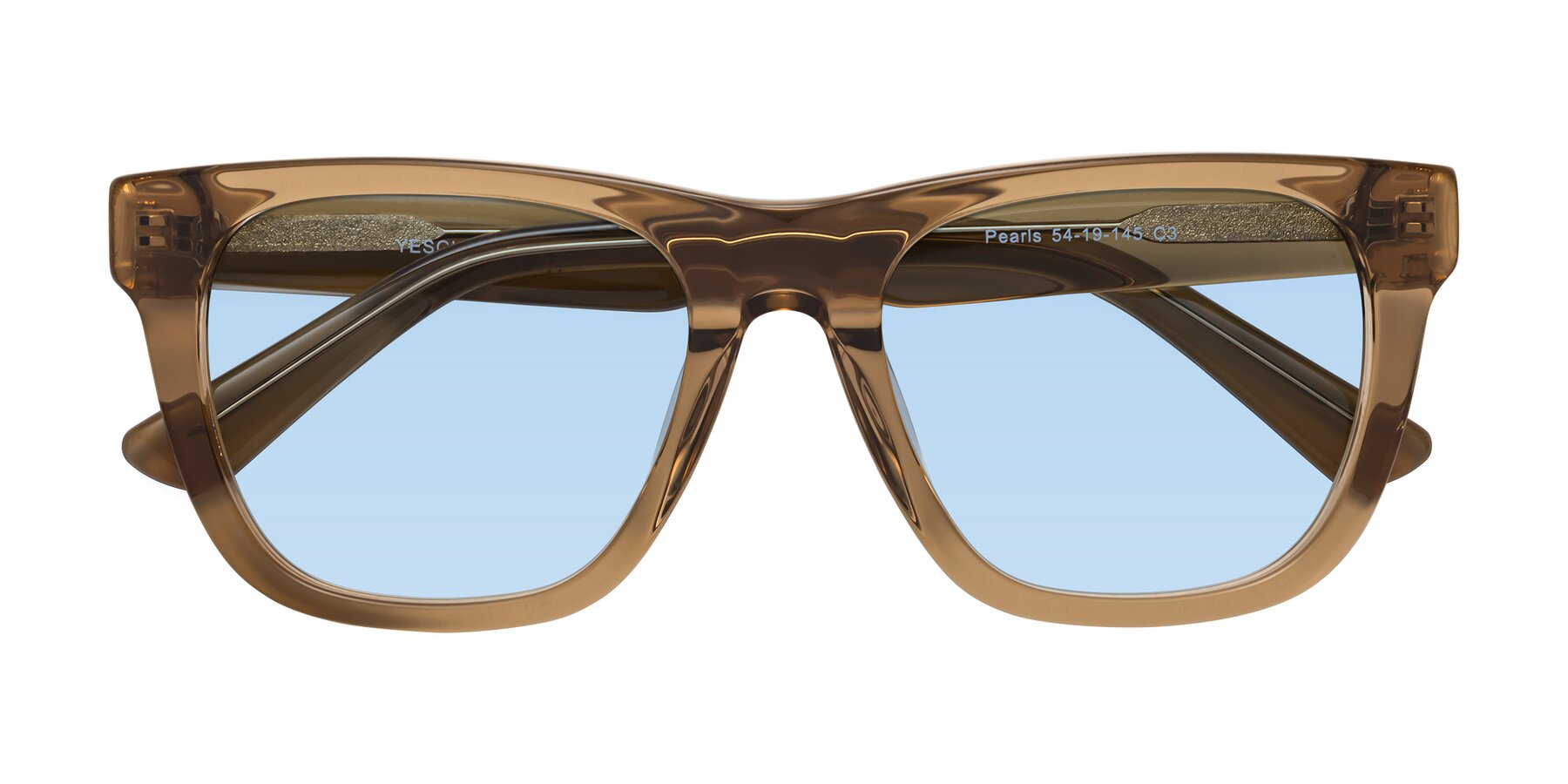 Folded Front of Pearls in Light Brown with Light Blue Tinted Lenses