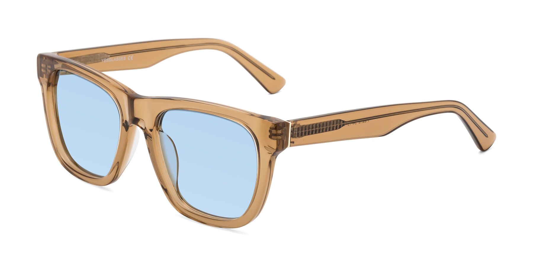 Angle of Pearls in Light Brown with Light Blue Tinted Lenses