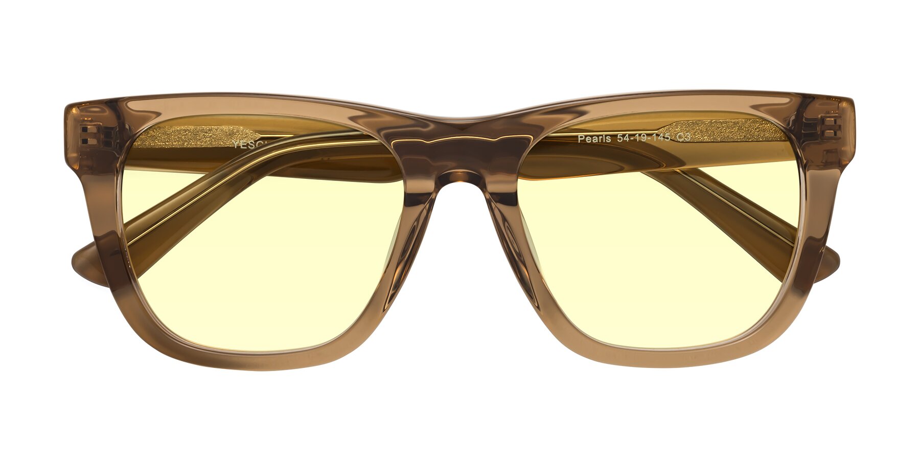 Folded Front of Pearls in Light Brown with Light Yellow Tinted Lenses