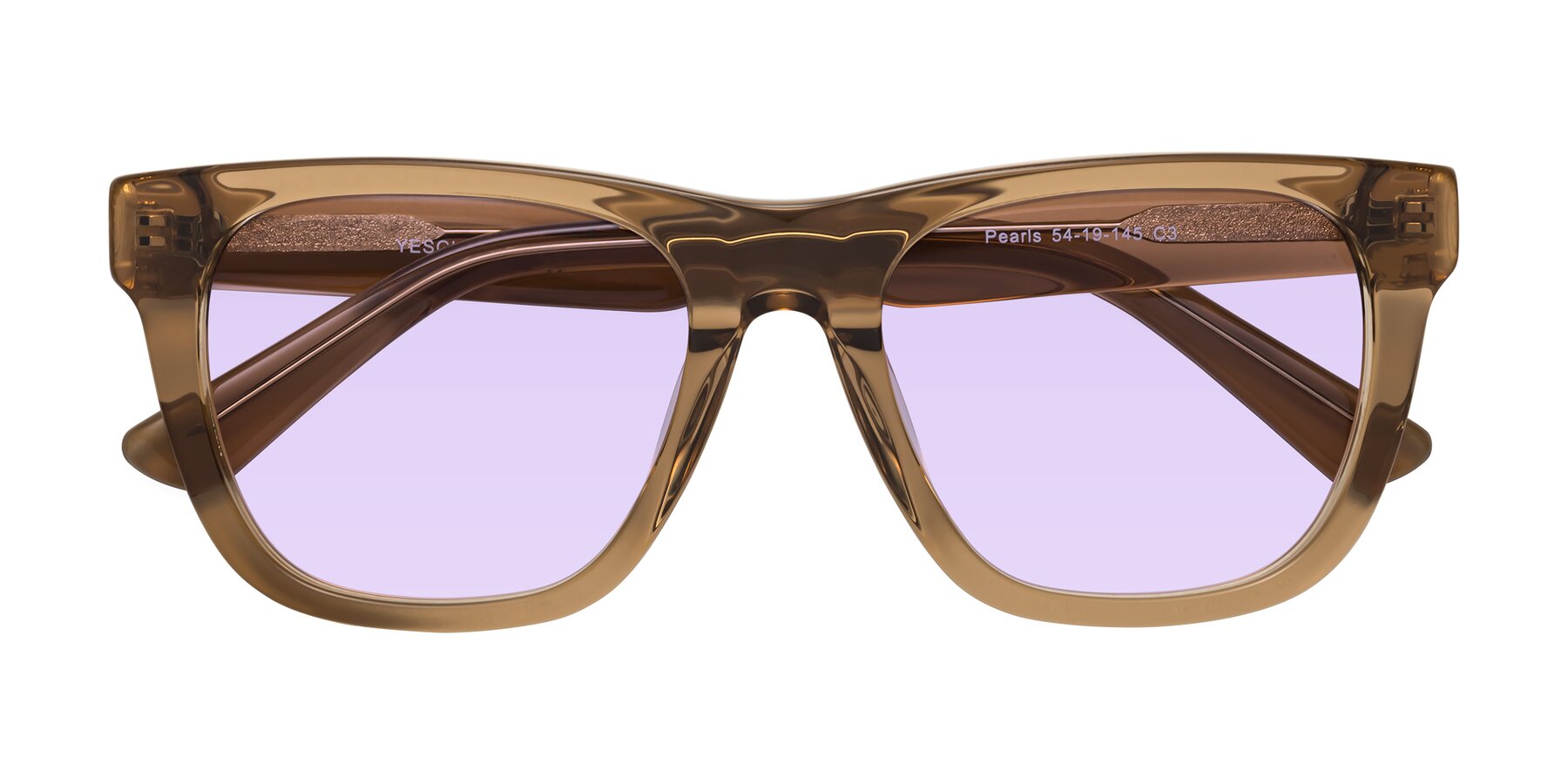 Folded Front of Pearls in Light Brown with Light Purple Tinted Lenses