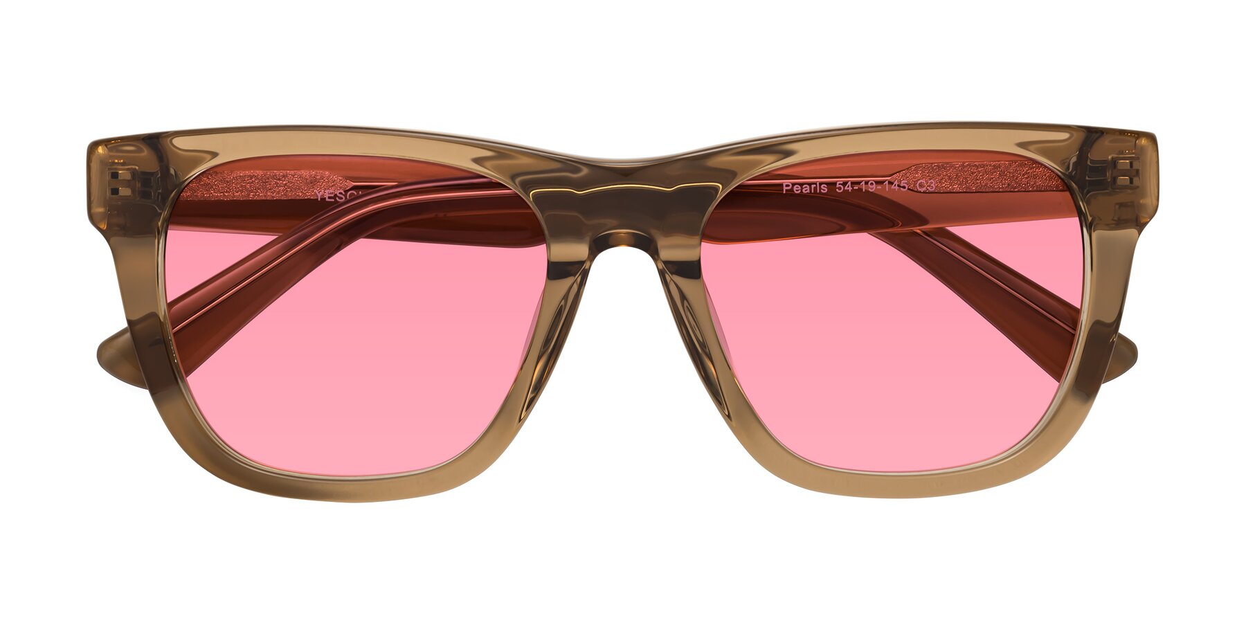 Folded Front of Pearls in Light Brown with Pink Tinted Lenses