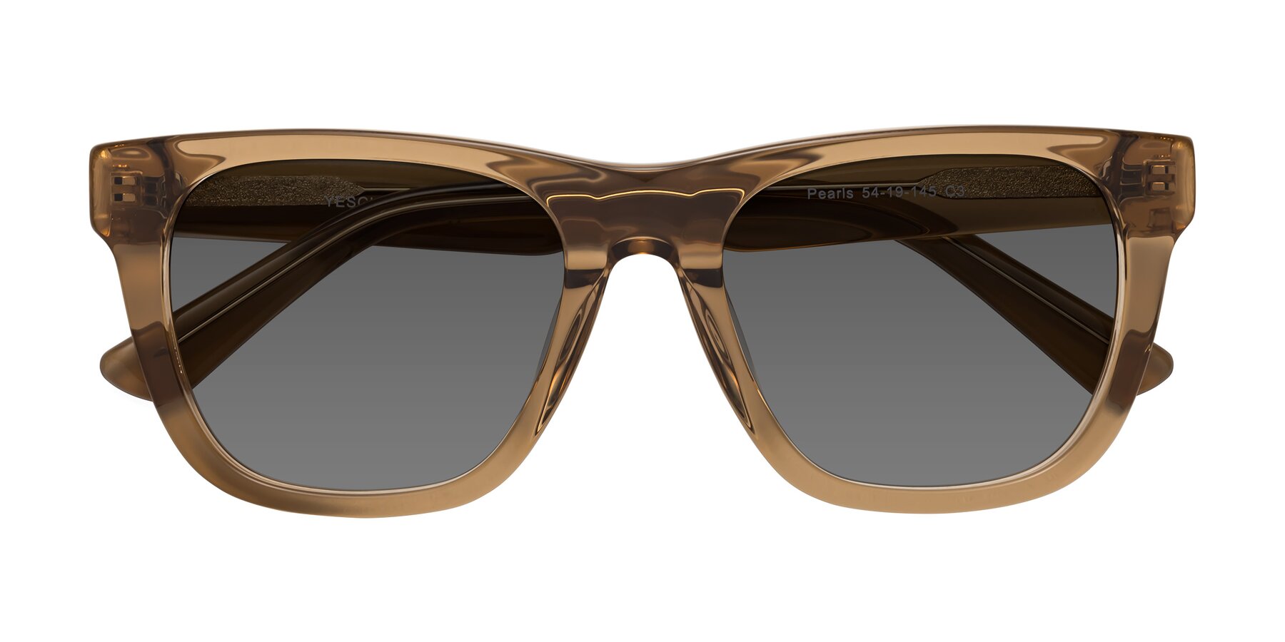 Folded Front of Pearls in Light Brown with Medium Gray Tinted Lenses