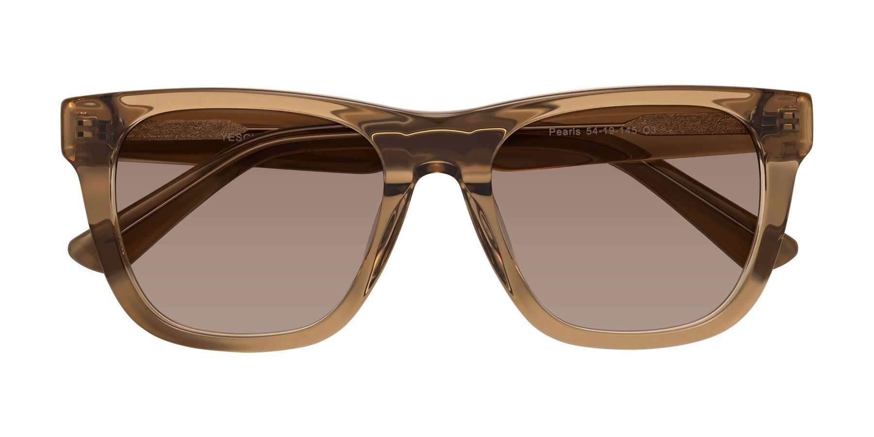 Folded Front of Pearls in Light Brown with Medium Brown Tinted Lenses