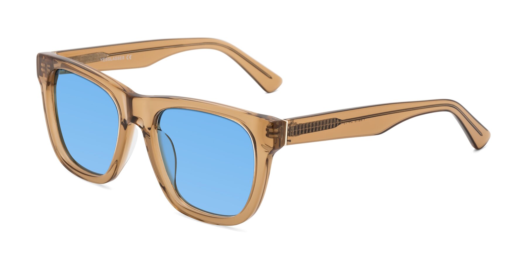 Angle of Pearls in Light Brown with Medium Blue Tinted Lenses