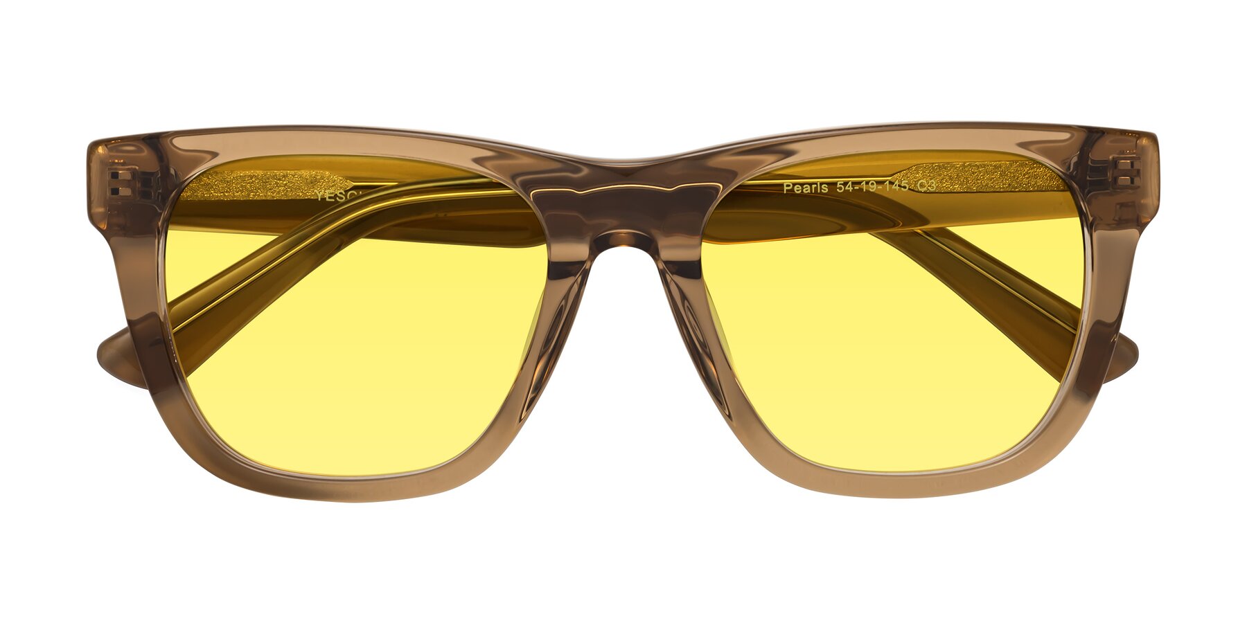 Folded Front of Pearls in Light Brown with Medium Yellow Tinted Lenses