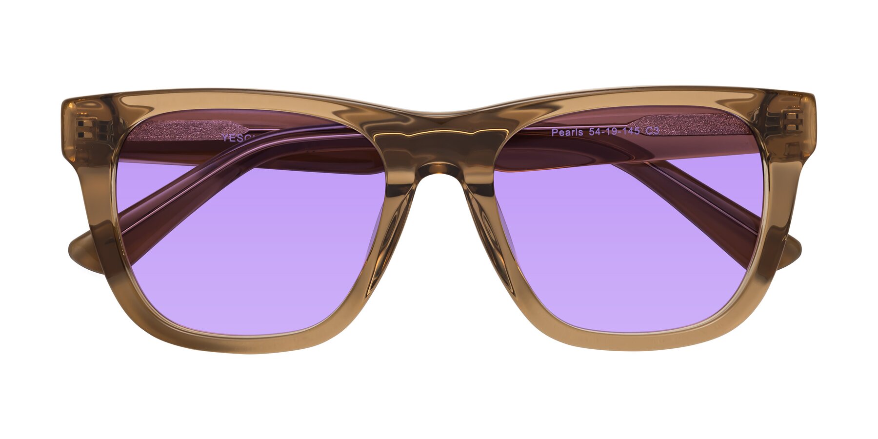 Folded Front of Pearls in Light Brown with Medium Purple Tinted Lenses