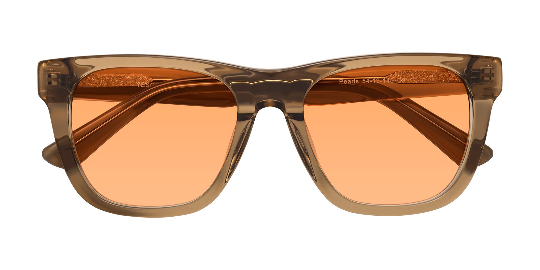 Folded Front of Pearls in Light Brown with Medium Orange Tinted Lenses