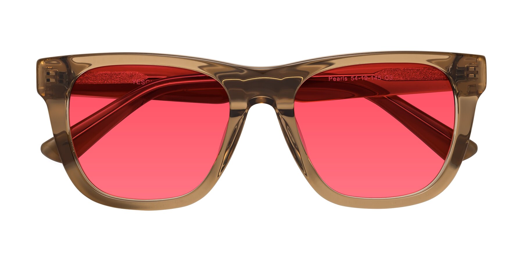 Folded Front of Pearls in Light Brown with Red Tinted Lenses