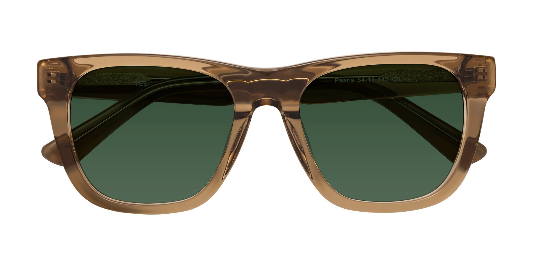 Folded Front of Pearls in Light Brown with Green Tinted Lenses