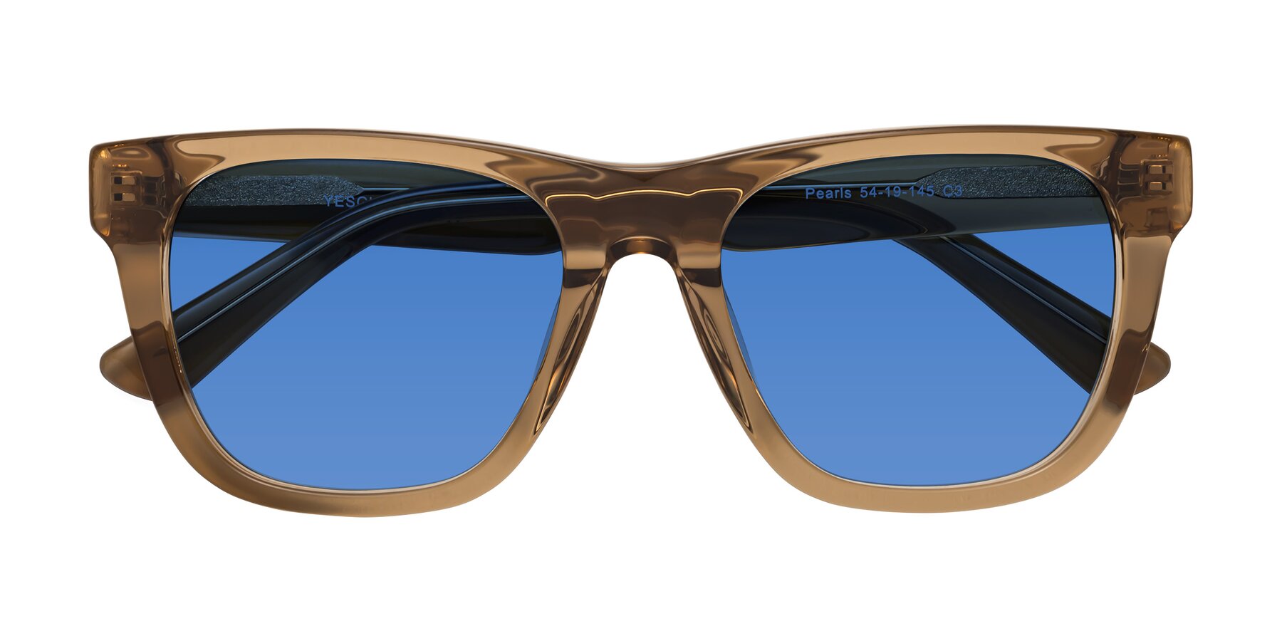 Folded Front of Pearls in Light Brown with Blue Tinted Lenses