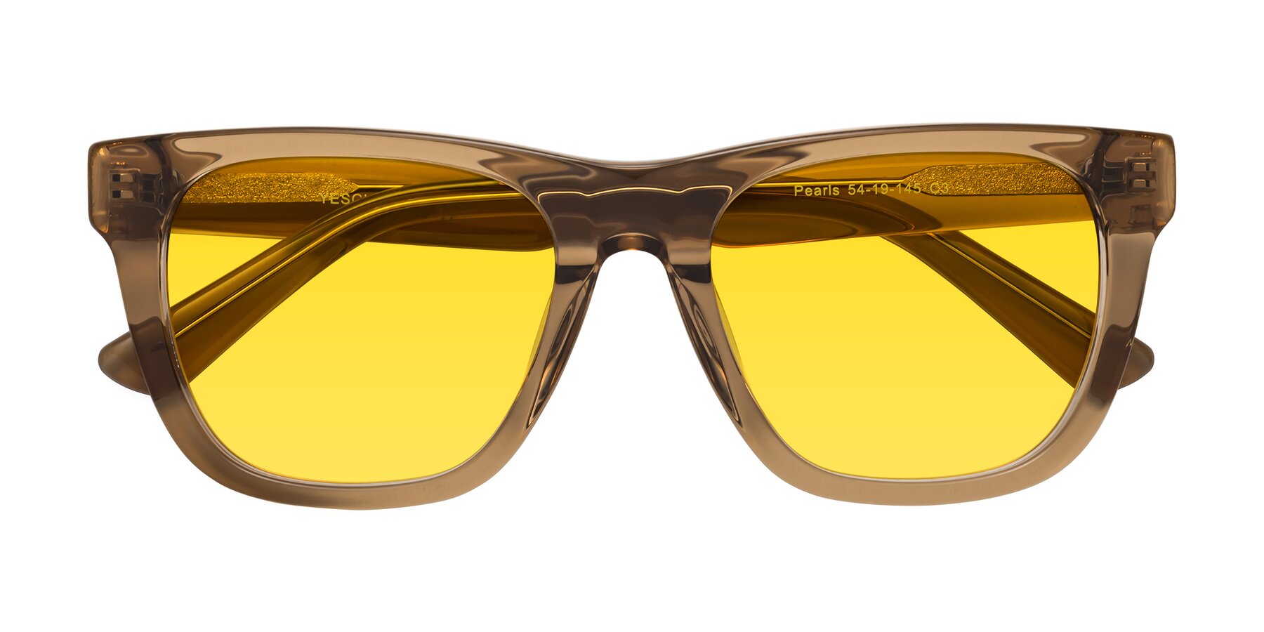 Folded Front of Pearls in Light Brown with Yellow Tinted Lenses